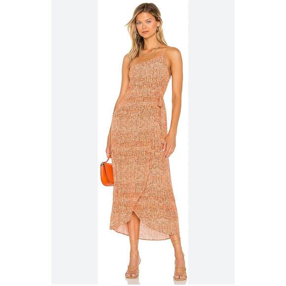 L*SPACE Chloe Abstract Polka Dot Wrap Midi Dress in Wild Bunch 10 - Picture 1 of 5
